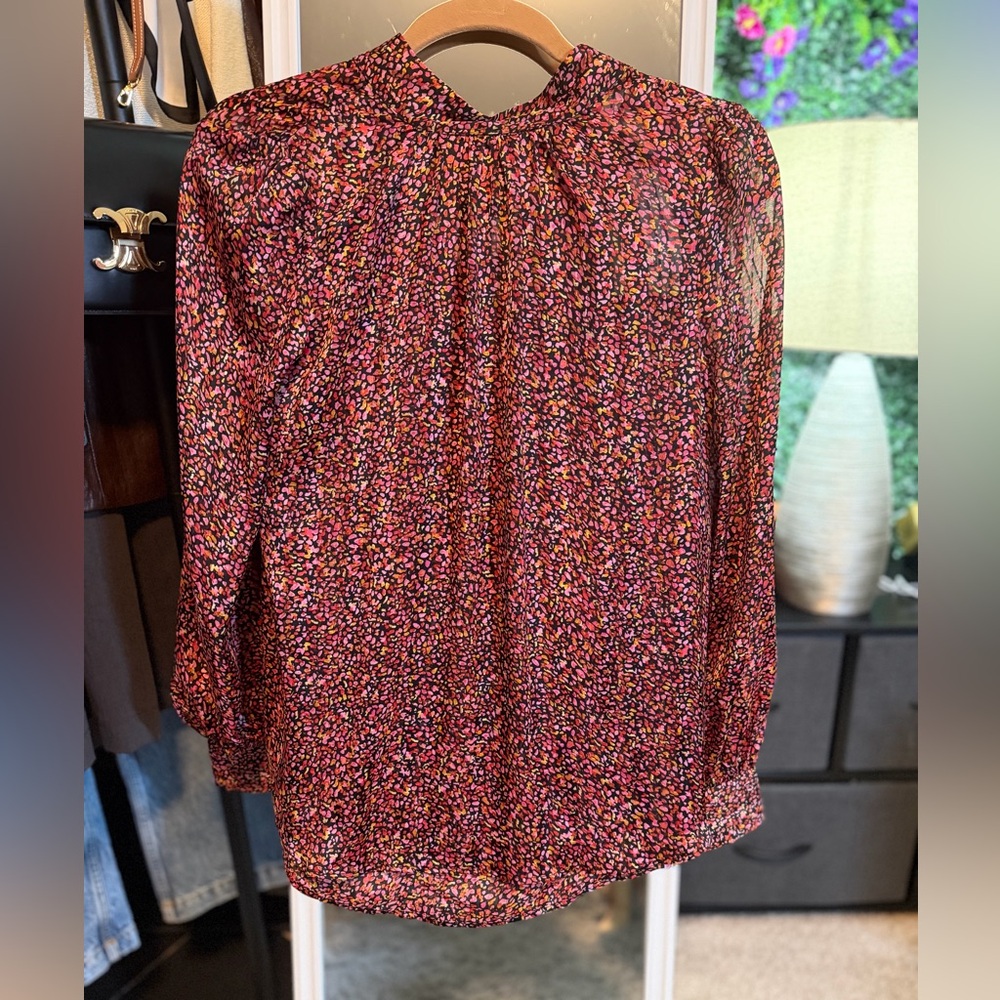 H&M Black Floral Top with Pink & Orange Accents